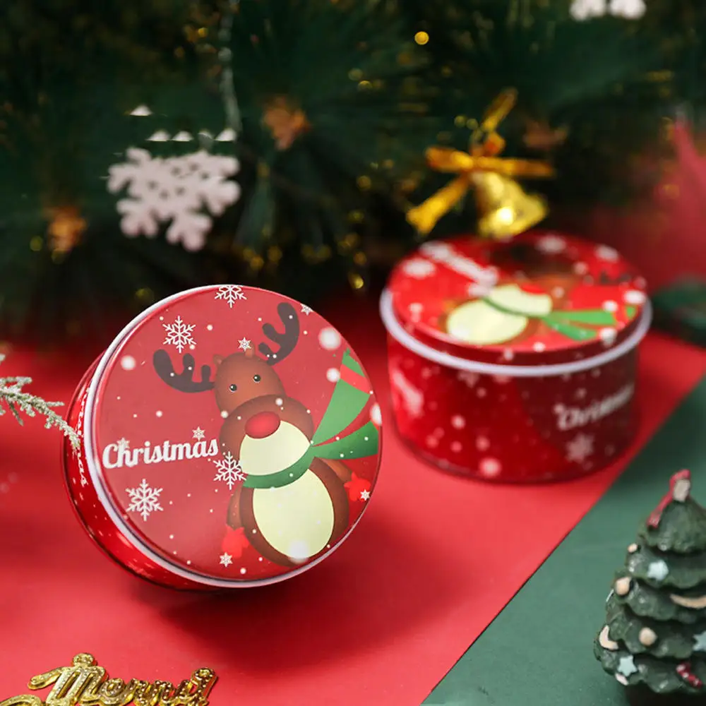 Christmas Tin Gift Box Metal Cookie Box Candy Storage Containers Tinplate Gift Boxes with Lids for Xmas Holiday Party Supplies