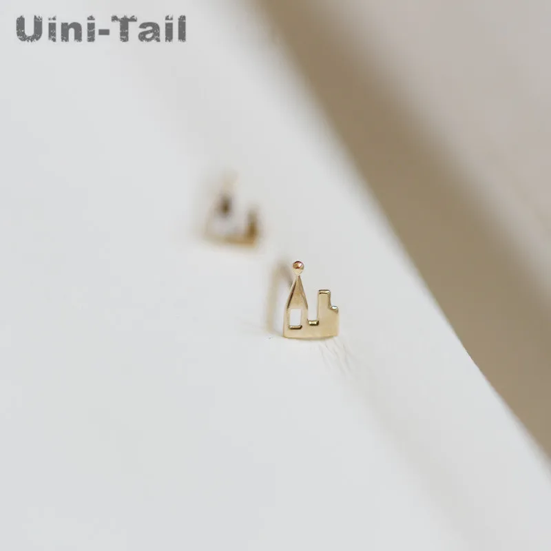 Uini-Tail new listing 925 Tibetan silver cute little house castle stud earrings fashion trend sweet fairy tale small castle