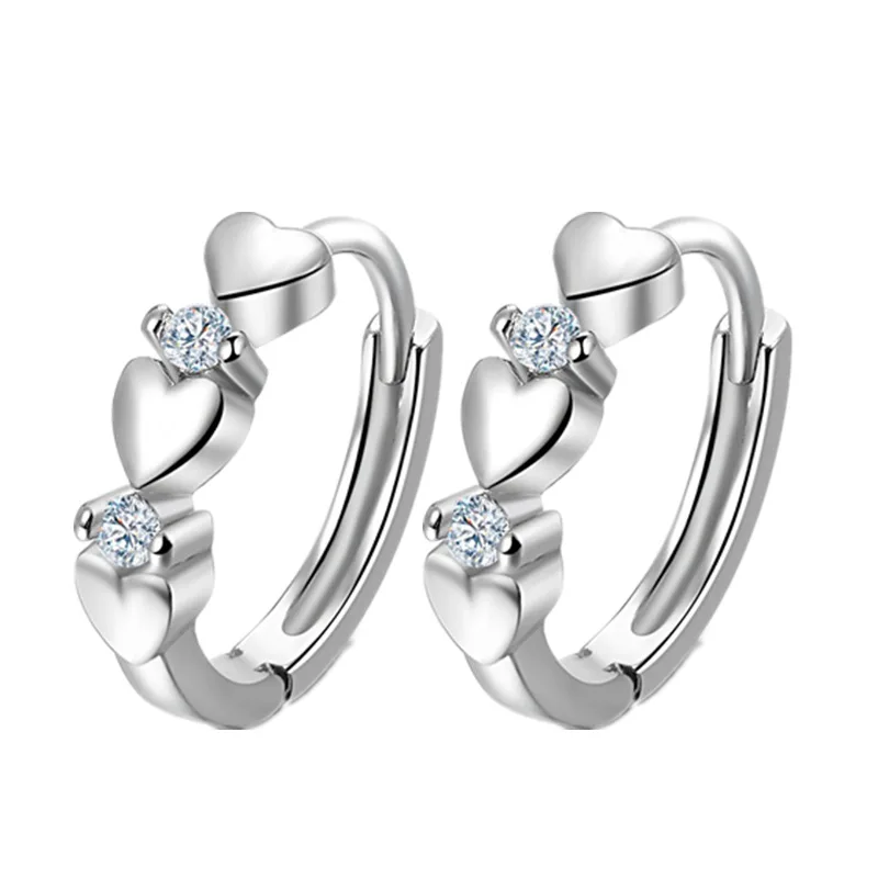 Fashion 925 Sterling Silver Earrings Heart Zircon Small Earrings For Women Jewelry Gifts