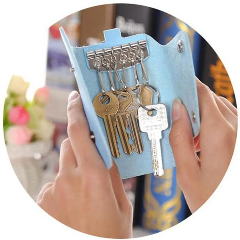 Faux Leather Key Organizer Case Keychain Holder Magnetic Button Pouch Bag Gift