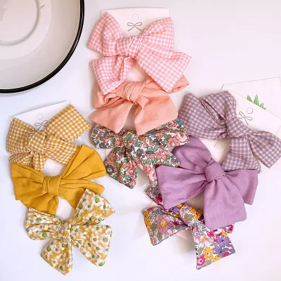 3pcs Baby Girl Hair Clips Bows Children Barrette Kids Spring Summer Vintage Hairpins Toddler Party Hairgrips Duckbill Clip