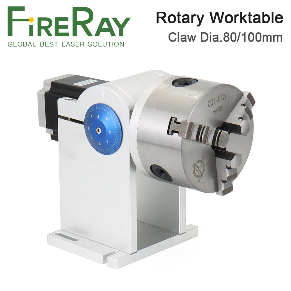 

Fireray Rotary Worktable Chuck Diameter 80mm 100mm Rotary Attachment with Driver DM542 3500r/min for Fiber Laser Marking Machine