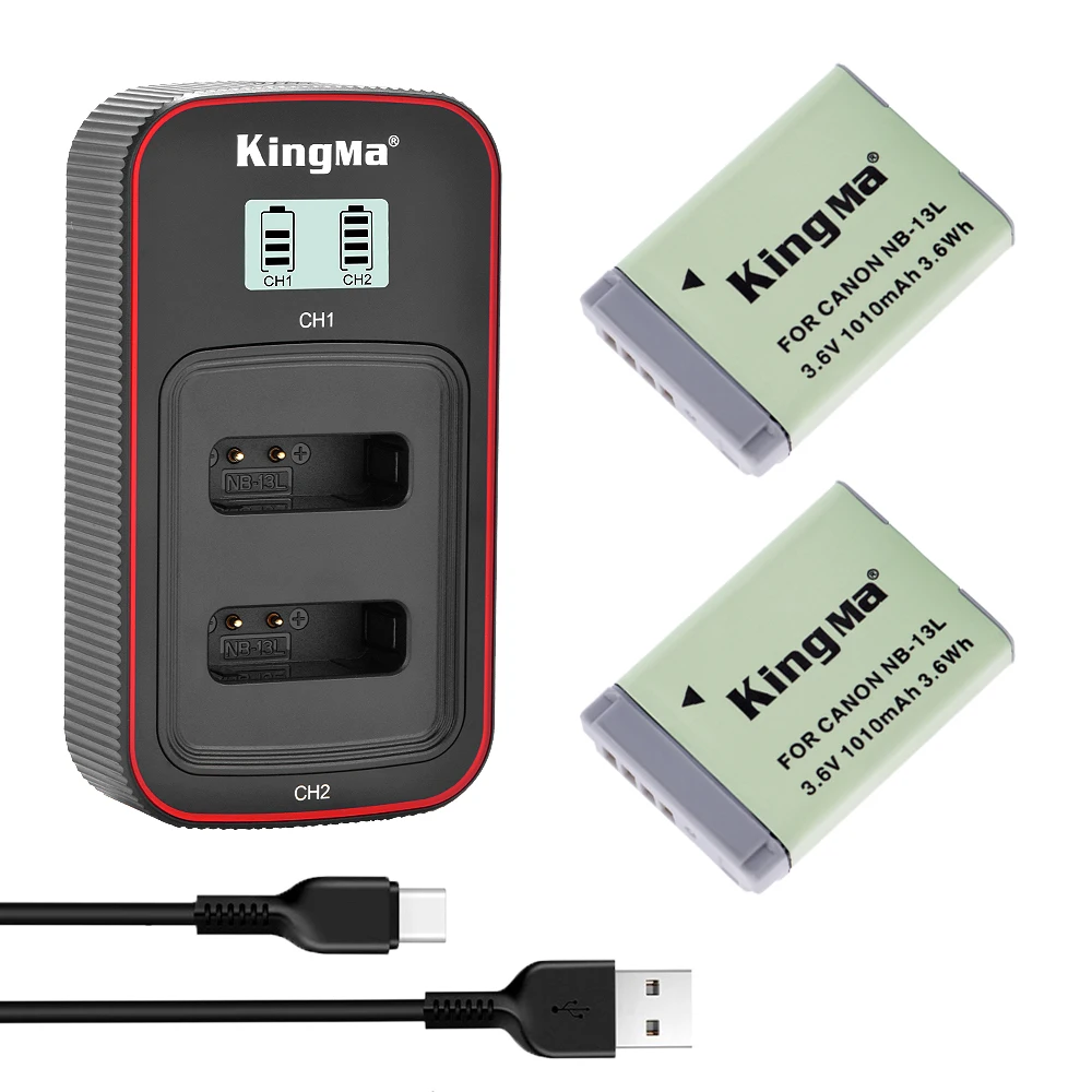 

KingMa NB-13L Battery LCD Dual Charger Kit For Canon SX620 SX720 SX730 SX740 HS G9X G7X G5X Mark II G1X G7X Mark III Camera