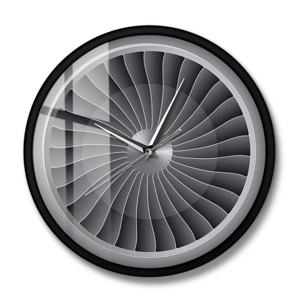 Jet Engine Turbine Fan Aviator Wall Clock Airplane Modern Wall Art Timepiece Aviation Home Decor Jet Artwork Pilot Wall Watch