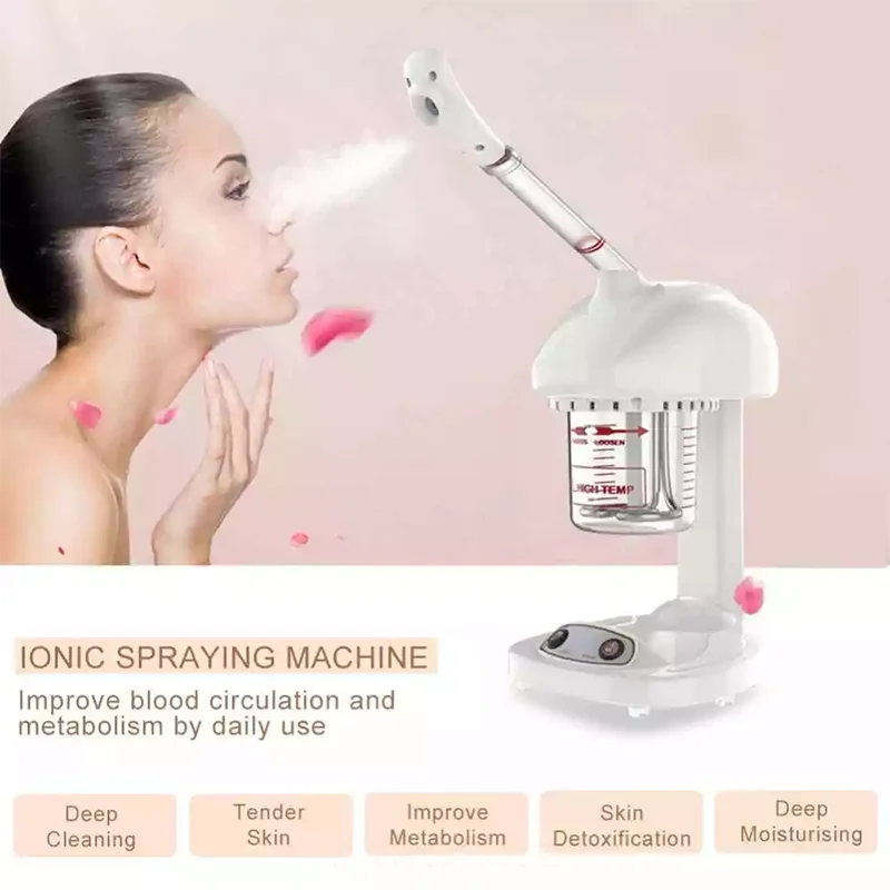 Ozon Tischplatte Hot Mist Gesichtsdampfer Home Salon Mini Face Spa Warme Ionische Sprühmaschine mit ausziehbarem Arm