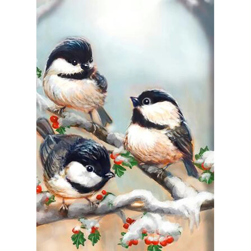 5D DIY Diamond Painting Square/Round Drill Branch Head Three Birds Scenery Picture Animal Painting Cross Stitch Artwork BM1104