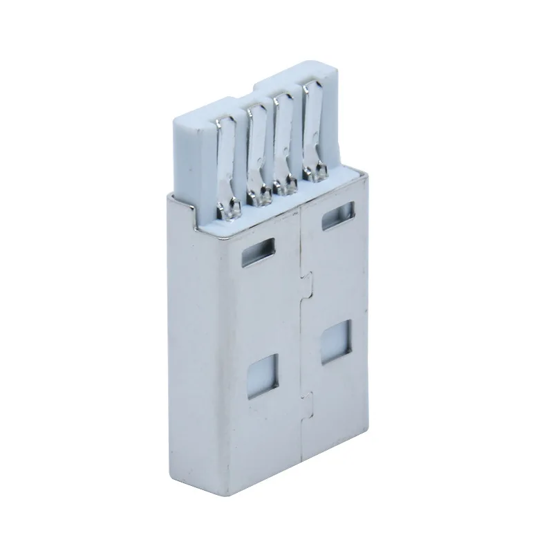 10 unids/lote USB 2,0 A macho de longitud de cuerpo corto 20,5, cable de soldadura Tipo 4P, pegamento blanco remachado, enchufe de conector macho am