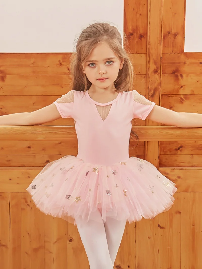 Kids Ballet Tutu Dress Ballerina Party Sequins Flower Dance Costume Girls Bodysuit Ballet Skirt