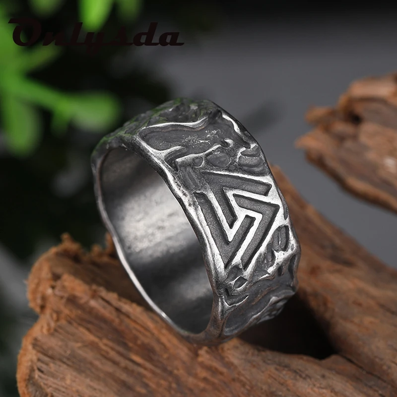 Gothic Viking Men Wolves of Odin Valknut Forging Stainless Steel Ring Pagan Nordic Amulet Jewelry Boyfriend Gift