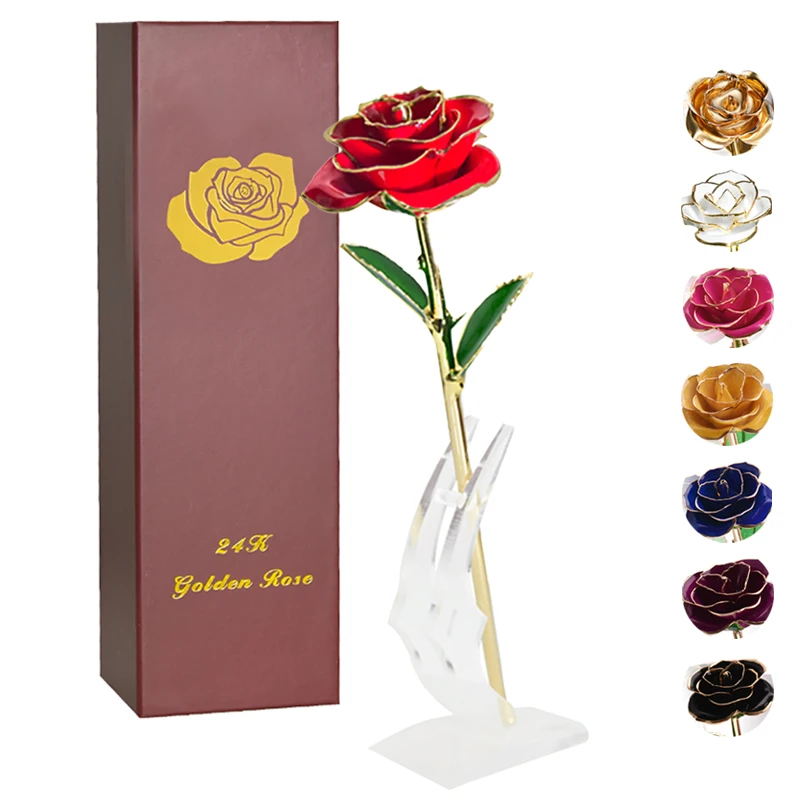 

Long Stem 24k Gold Dipped Rose Artificial Flowers Eternal Rose /w Moon Stand In Gift Box Birthday Mother Day Gift for Girl Women