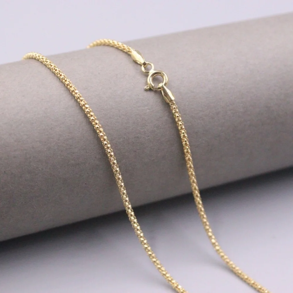 

AU750 Pure 18K Yellow Gold Necklace New 1.8mm Lantern Popcorn Chain Necklace 3.8g / 18inch For Women Gift