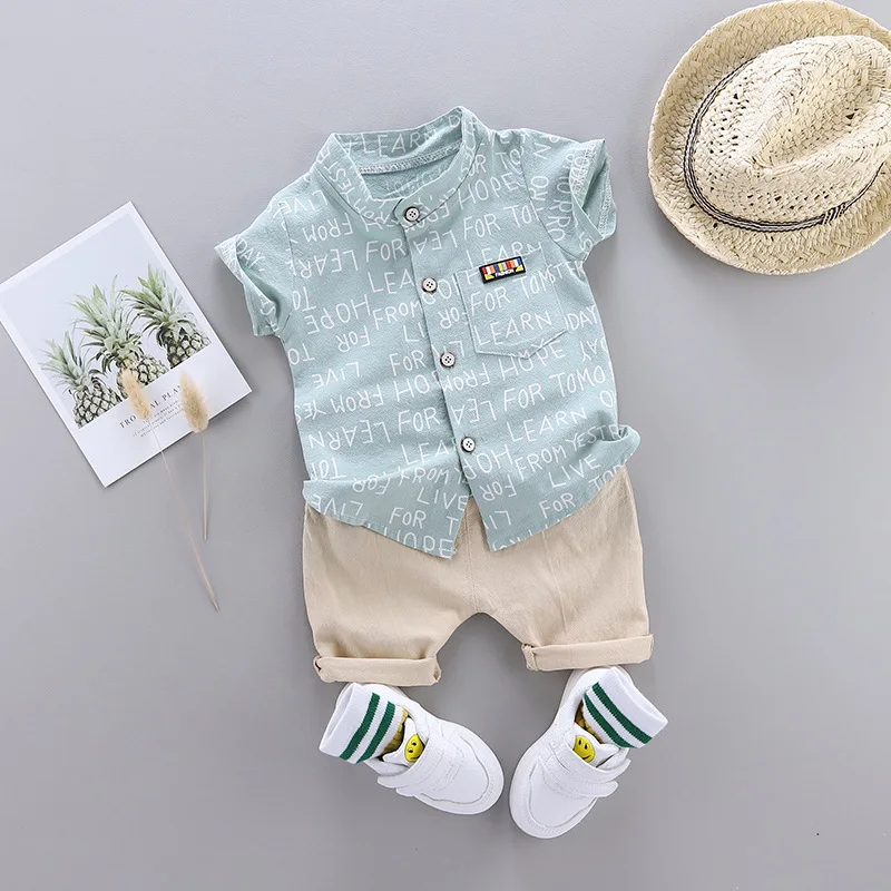 Summer Boys Clothes Baby Letter Shirt Set Print Short Sleeve Shirt + Pants for Infant Toddler Boy 2 PCS Outwear 1 2 3 4 Years