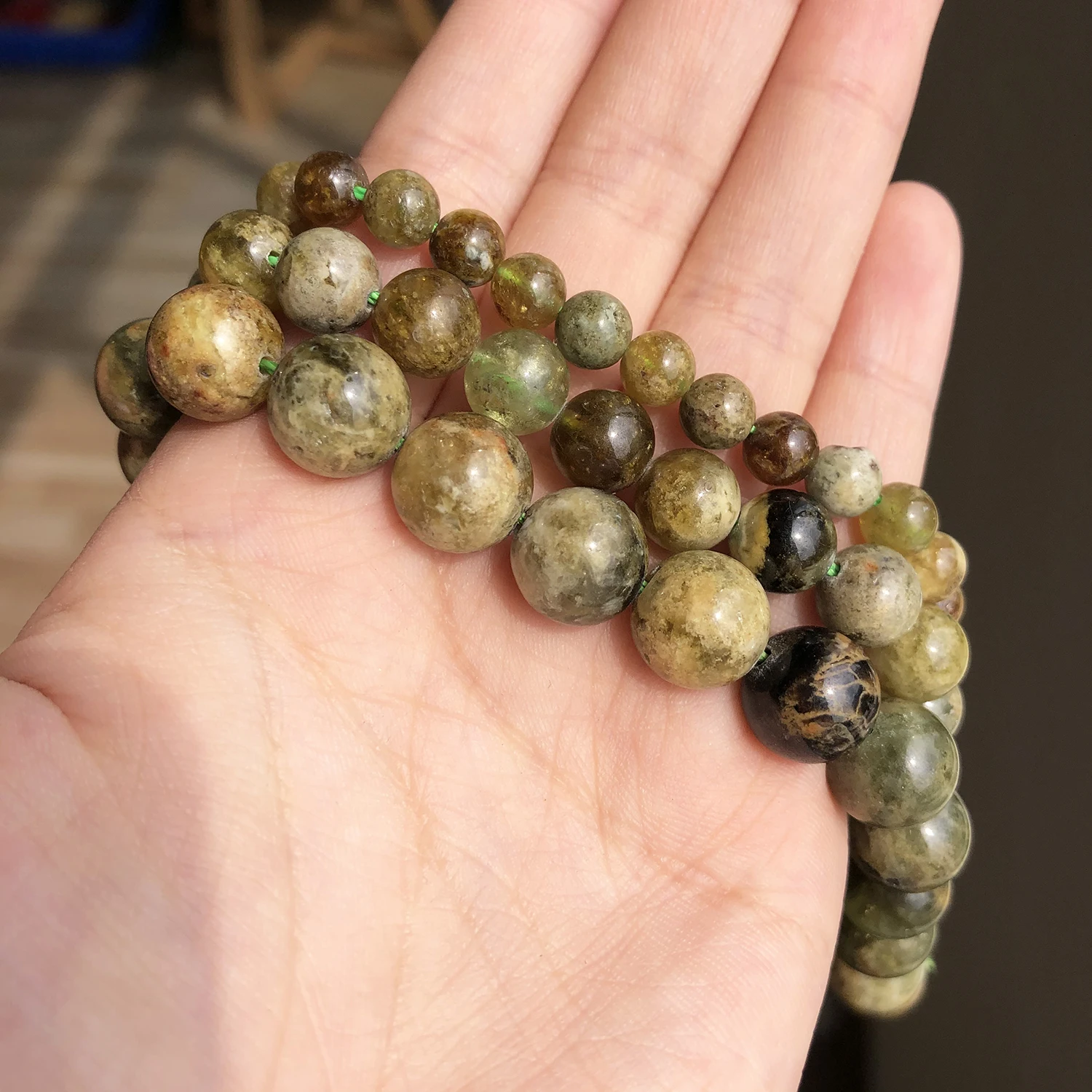 Natural Stone Beads Green Garnet Minerals Loose Round Beads 7.5\'\'Inches 6 8 10mm for Jewelry Making DIY Bracelet Accessories