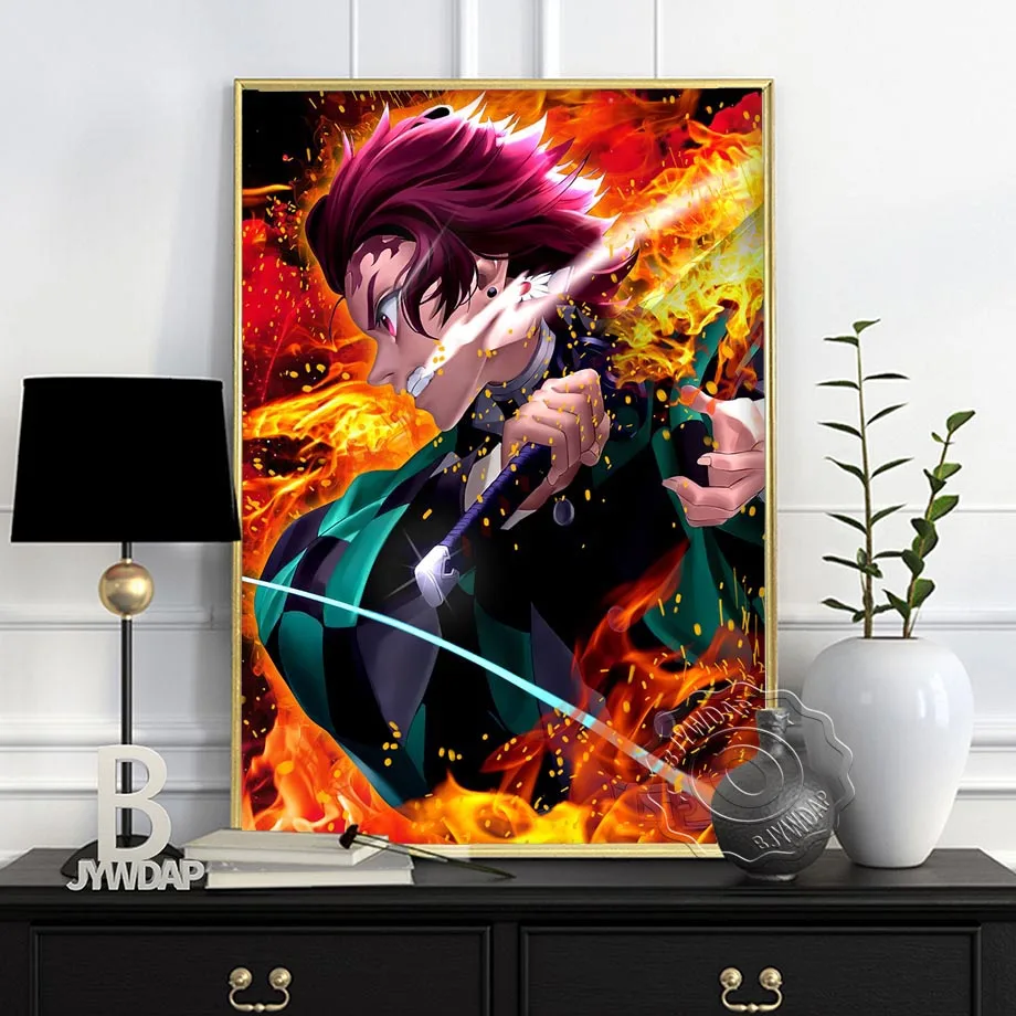 Posters and Prints Classic Japanese Anime Demon Slayer Ghost Blade Wall Art Pictures Canvas Painting for Bedroom Kids Room Decor