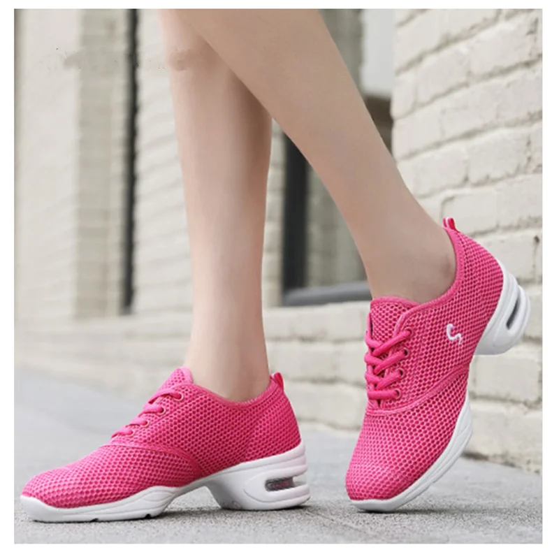 Modern Jazz Dance Sneakers Women Breathable Mesh Lace Up Dancing Practice Shoes Cushioning Lightweight Fitness Trainers