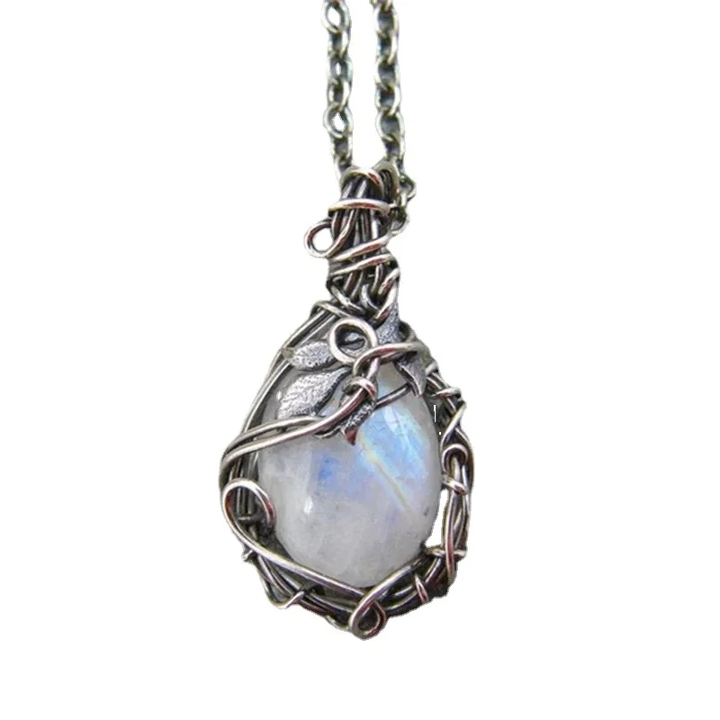 Thorny Natural Gem Stone Opal Irregular Shape Pendant Handmade Crafts DIY Necklace Jewelry Exquisite Moonstone Choker for Woman