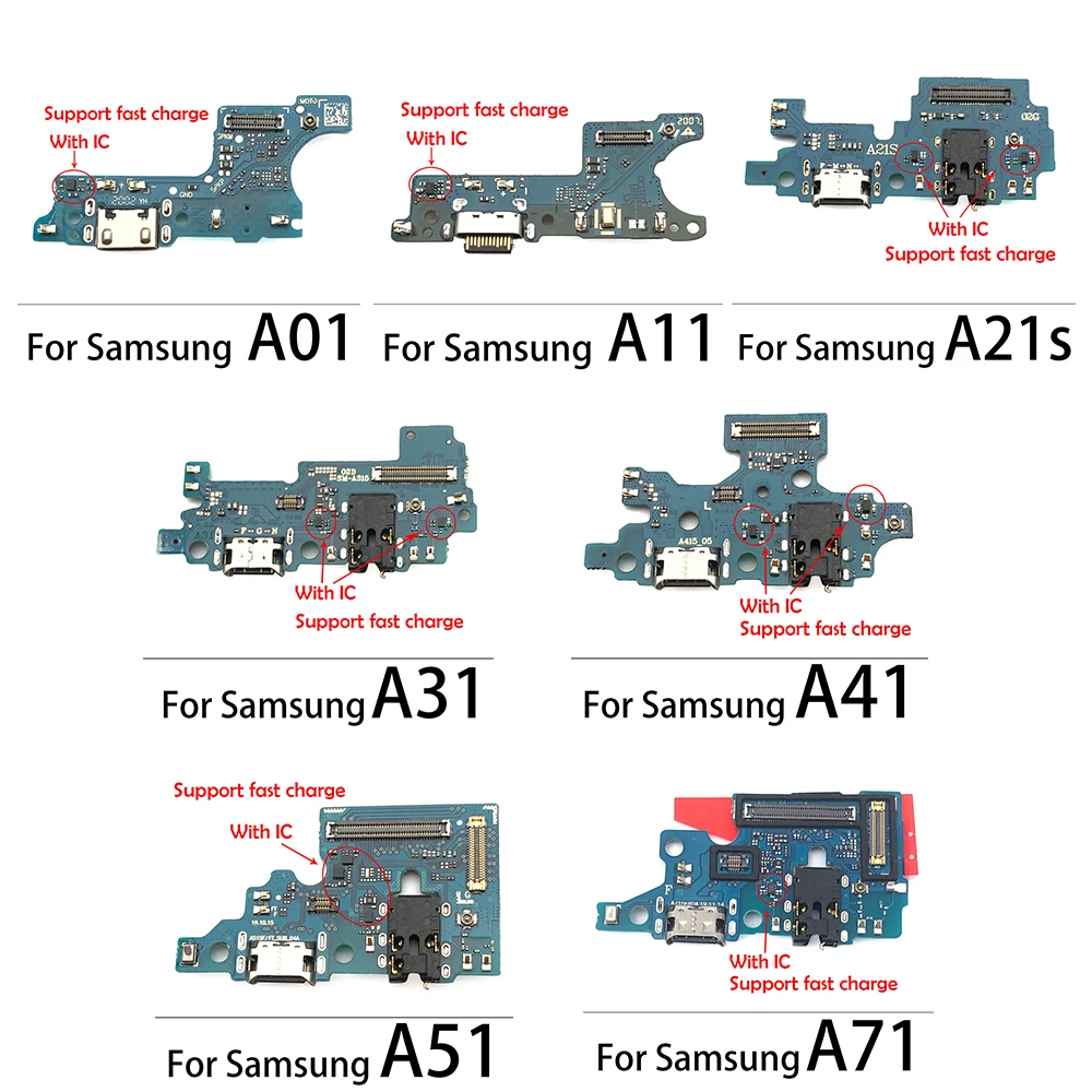 USB Charging Port Connector Dock Flex Cable With Mic Repair Parts For Samsung A01 A11 A12 A21 A21S A31 A41 A51 A71 A750F A920F