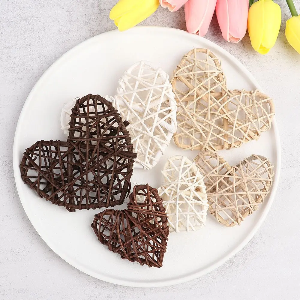 10pcs Hanging Pendants Wreath Accessories Wood Coffee White Christmas Tree Ornament Home Decorations Rattan Ball Heart Stars