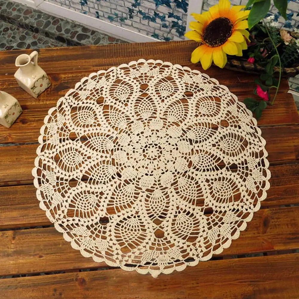 60cm Cotton Hand Crochet Round Lace Hollow Out Tablecloth Table Cloth Cover