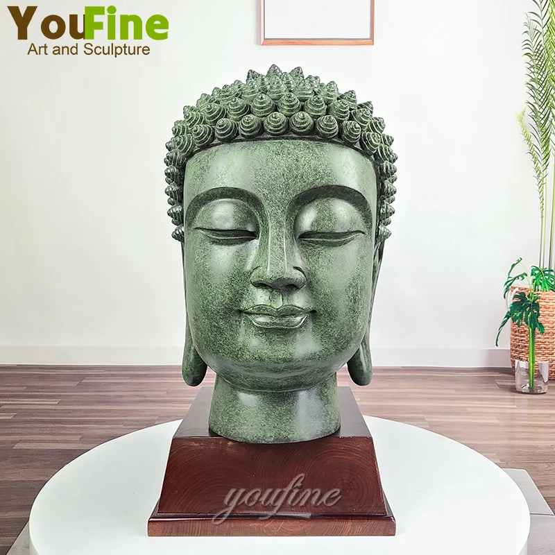 17.5 Inch Bronze Buddha Head Statue Bronze Buddhist Sculpture Religious Bronze Finish Statue Bust Figurine Garden Home Decor