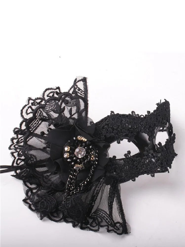 

Black Side Flower Lace Princess Small Face Beauty God Half Face Mask Halloween Party Mask