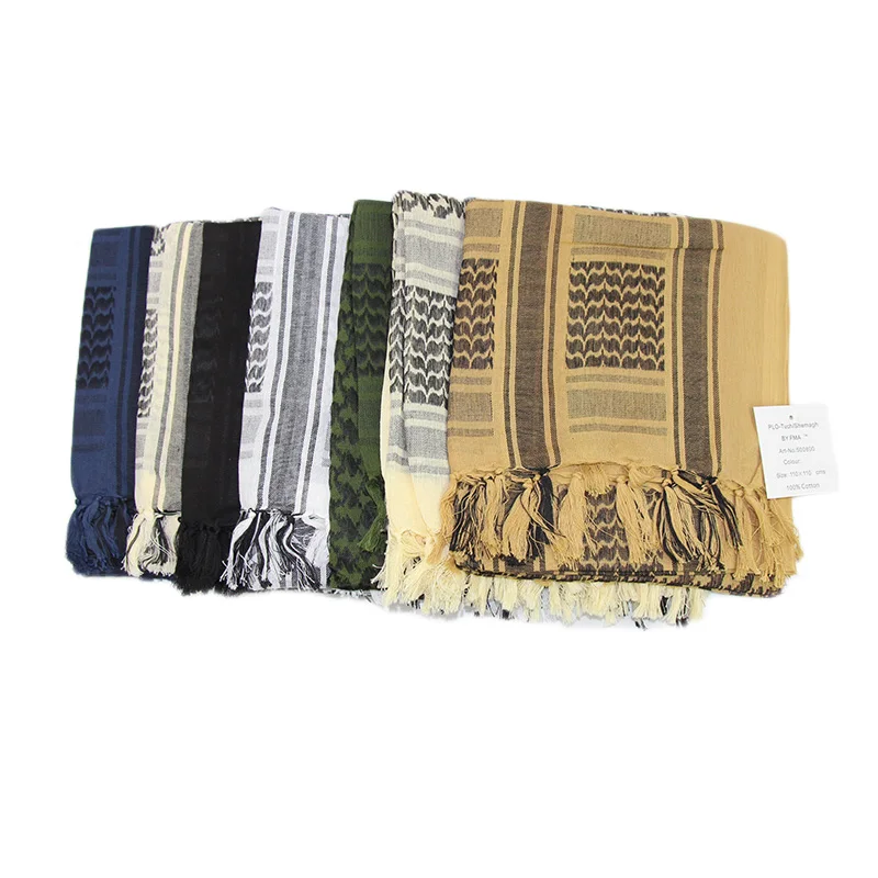 110cm Cotton Scarf Thickened Outdoor Hiking  Military Arab Tactical Desert Scarf Army Shemagh Scarves With Tassel For Men Women