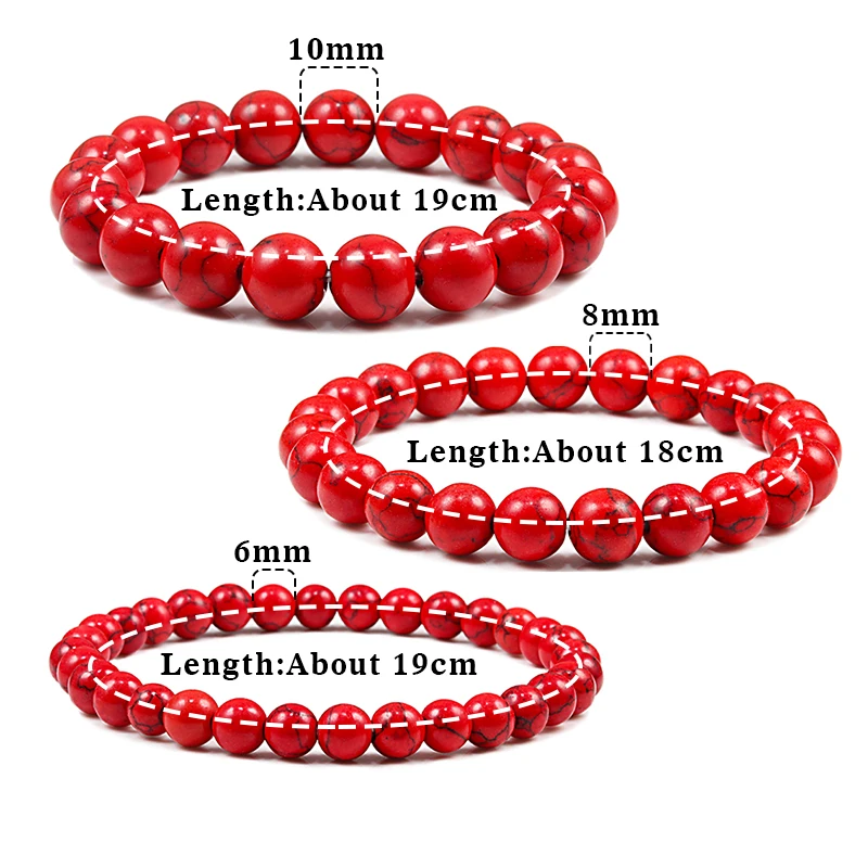 New 6mm 8mm 10mm Red Beads Bracelets Classic Elastic Stretch Natural Stone Bracelet Bangle for Women Men Yoga Jewelry