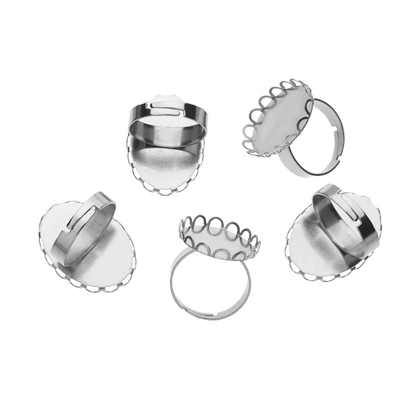 10pcs Stainless Steel Lace Edge 13x18/18x25mm Oval Blank Tray Adjustable Ring Setting For DIY Jewelry Making Accessories