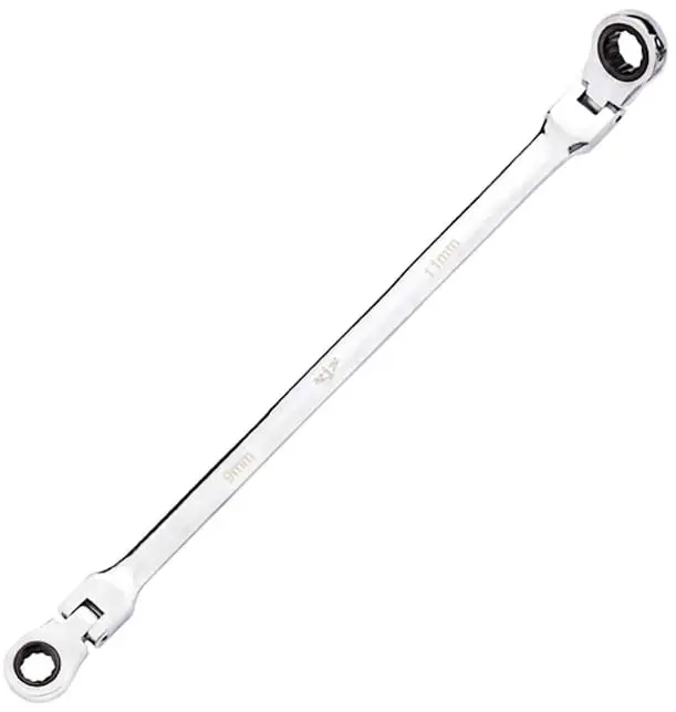 Flex-Head Extra Long Ratcheting Wrenches Double Box End Chrome Vanadium Steel 72-Tooth Wrench with Metric 9 mm x 11 mm