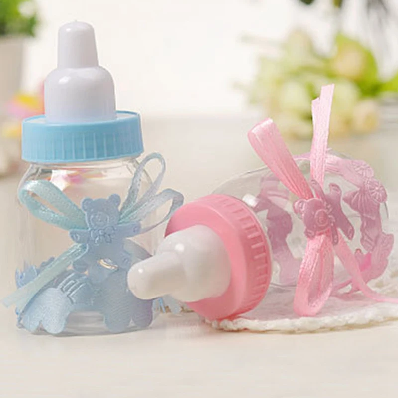 Mini Feeding Bottles Girl Boy Baby Shower Favor Boxes Package Christening Baptism Party Supplies Chocolate Candy Gift Bags