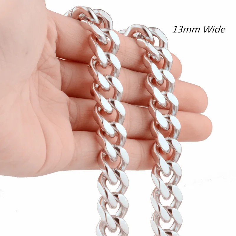 

Granny Chic Shinny 316L Stainless Steel Curb Cuban Link Chain Men's Necklace Rocker's Christmas Gift Punk Jewelry 13mm 7-40inch