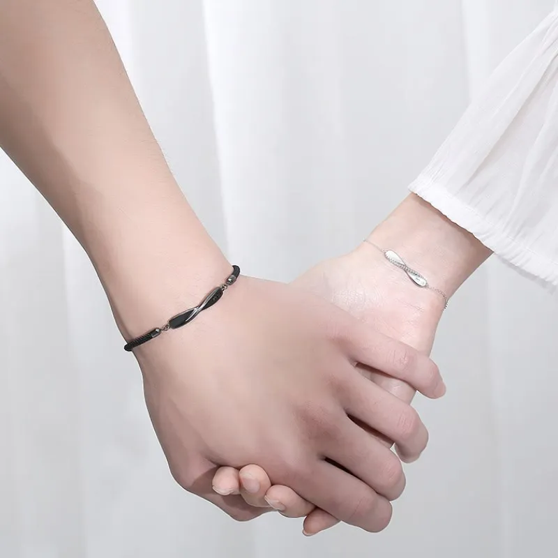 

Fashion Jewelry Black Rope BraceletsTrendy Couple Bangle Silver Plated Women Bracelet Accessories Anniversary Gifts Women Chain