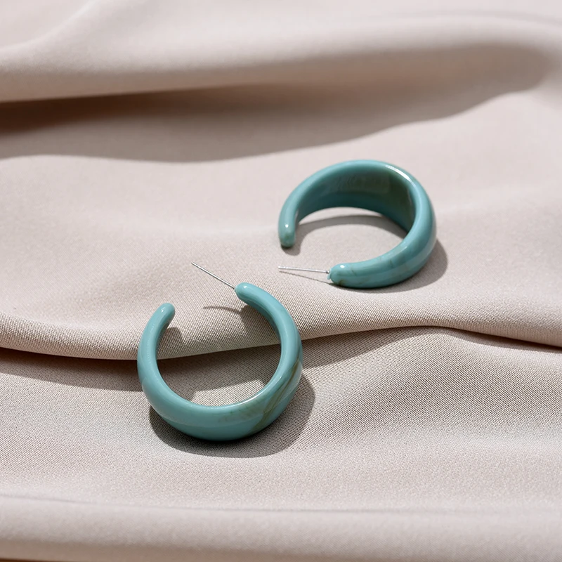 Fashion Vintage Acrylic C Shaped Hoop Earrings For Women Geometric Big Statement Female Earrings Korean Trendy Stud Jewelry Gift