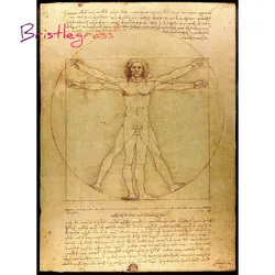 BRISTLEGRASS Wooden Jigsaw Puzzle 500 Piece L'Uomo Vitruviano Vitruvian Man Leonardo Da Vinci Educational Toy Painting Art Decor