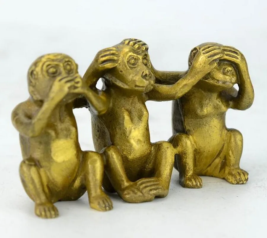 Archaize Brass See Speak Hear No Evil 3 Monkey Small Statues