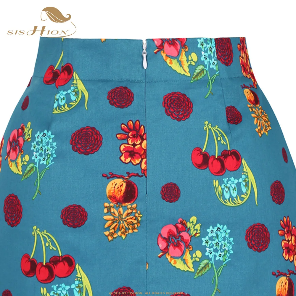 SISHION Cotton Vintage Cherry Flower Print Floral Skirt SS0008 Summer Sexy Short Mini Skirt Holiday Beach Ladies Women Skirt