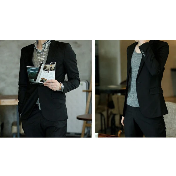 Men Blazer Coat Slim Suit Korean Style Black Casual Business Daily Jackets NIN668