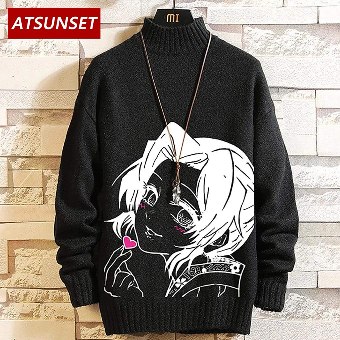 ATSUNSET Anime Girl Demon Slayer Kochou Shinobu Sweater Hip Hop Streetwear Vintage Style Harajuku Knitting Pullover