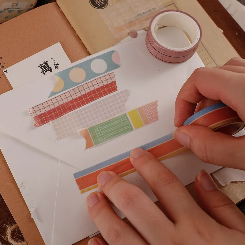 1 롤 계획 Washi 테이프 격자 여러 가지 빛깔의 마스킹 테이프 Scrapbooking 일기 DIY 장식 재료 한국어 편지지