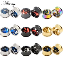 Alisouy 2pc Blue Red Propeller Fan Style Ear Tunnel Plugs Piercing Gauges Double Flared Expander Kit Ear Stretching Body Jewelry