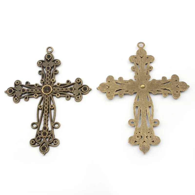 2Pcs Tibetan Bronze Hollow Filigree Cross Charms Pendant 3mm Hole For DIY Jesus Christ Necklace Jewelry Making Supplies