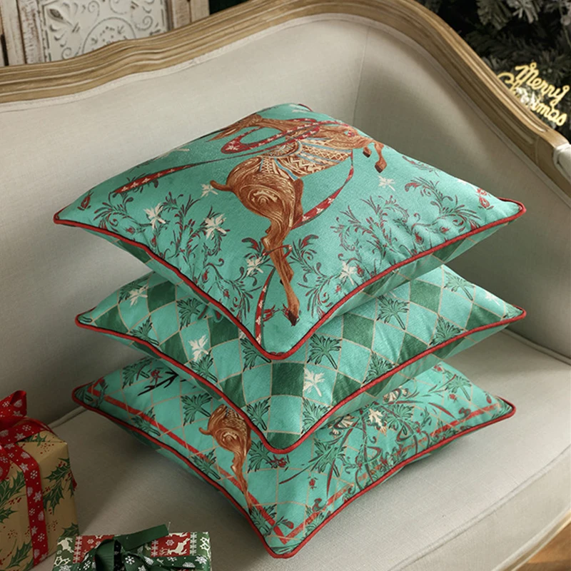 Christmas Green Pillow Cushion Cover American Holiday Sofa Cushion Cover Living Room Bedroom European Decoration Backrest