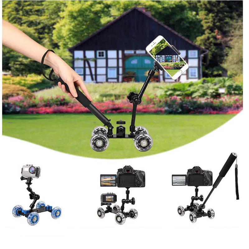 Foleto Table Dolly Mini Car Skater Track Slider Rig DSLR Camera Video Film Magic Arm Selfie Tripod For canon nikon mobile phone