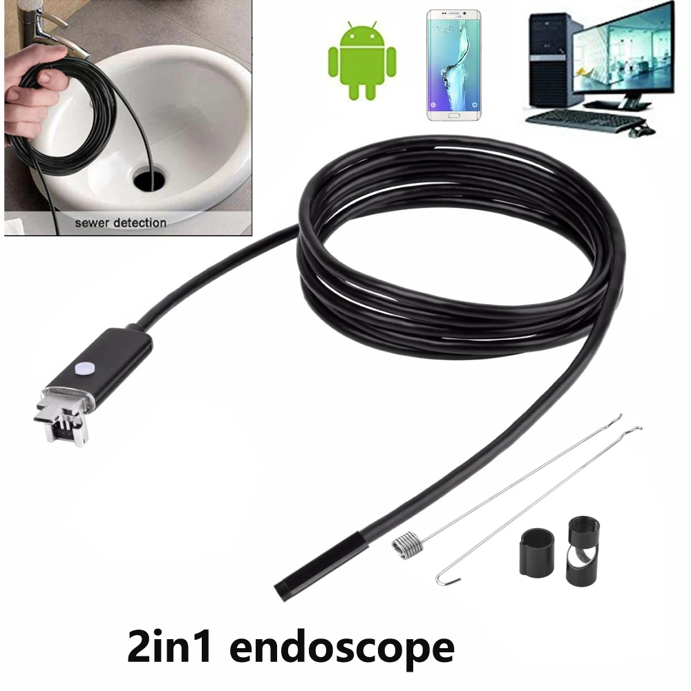 

2in1 5.5mm 7/8mm 1M 2M 5M 10M USB Cable Waterproof 6LED Android Endoscope 1/9 CMOS Mini USB Endoscope Inspection Camera Borescop