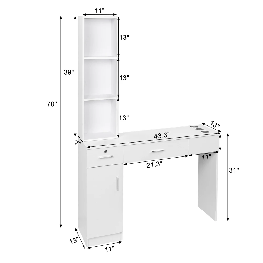 Hairdressing Cabinet W/Lock Salon Cabinet 15CM E0 Particleboard Pitted Surface 1 Door 2 Drawers 3 Layer Rack W/Legs Black/White