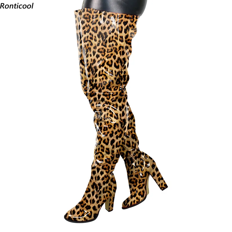 

Ronticool Hand Artcraft Women Winter Thigh Boots Shiny Unisex Chunky Heel Round Toe 8 Colors Party Shoes Women Us Size 5-20