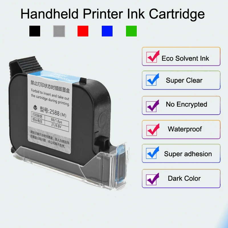 

Vilaxh 2588 Ink Cartridge 2588+ 2588+M 12.7mm Eco Solvent-Based Quick Drying Print Height Universal for Handheld Inkjet Printer