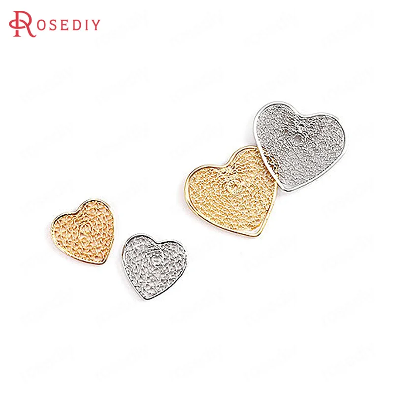 (F305)6 pieces 14.5*14mm 21.5*19.5mm High Quality Gold Color Brass Mesh Pattern Heart Charms Pendants Diy Jewelry Findings