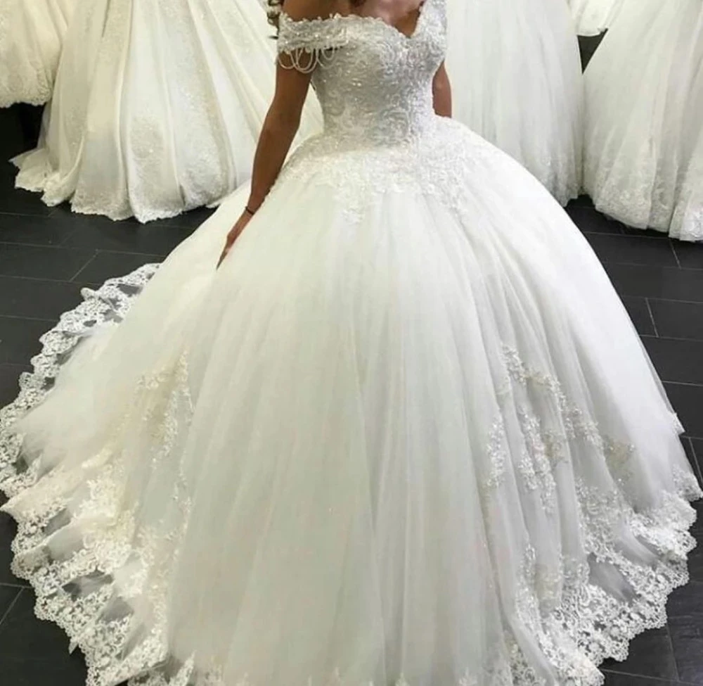 

ANGELSBRIDEP Ball Gown Wedding Dresses Off-Shoulder Robe de mariee Fashion Applique Court Train Formal Bride Dress Plus Size