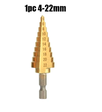 1PCS 3-13 4-12/20/22mm Titanium Coated Pagoda Shape Step Drill Bit Triangle Shank Hole Drill Cone Drill Bit Step Drill
